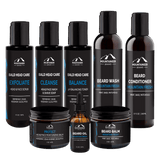 A value-packed Mountaineer Brand Products Bald and Bearded Kit offering bald and bearded grooming solutions, including a bottle of beard oil.